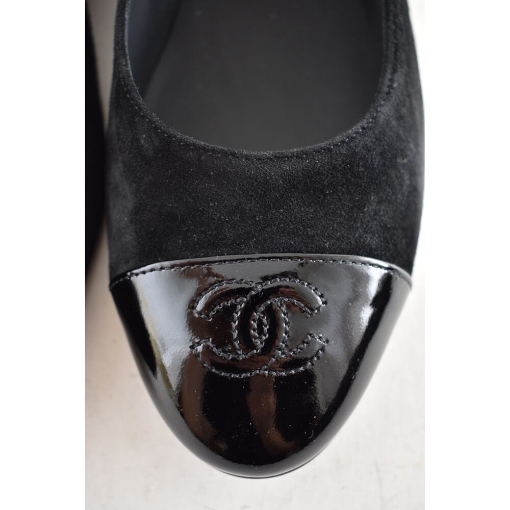 Chanel 24K Black Suede Patent CC Mary Jane Ankle Strap Ballerina Ballet Flat 40 - Picture 12 of 16